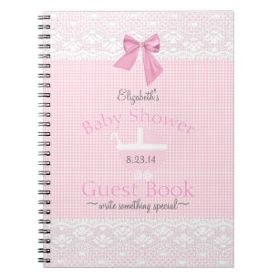 Rosa Gingham-Spitze-Bild-Babyparty-Gast-Buch Notizblock
