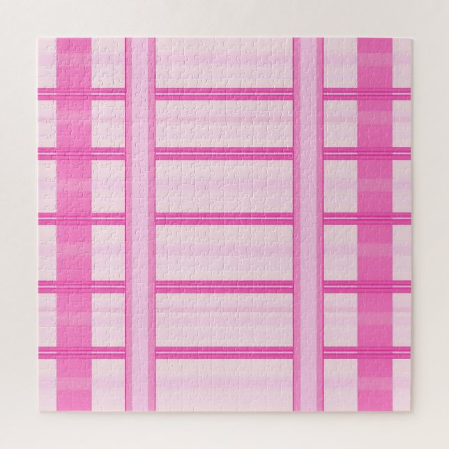 Rosa Gingham-Streifen-Karomuster Puzzle (Vertikal)