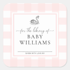 Rosa Gingham Swan für die Bibliothek von Buchzeich Quadratischer Aufkleber
