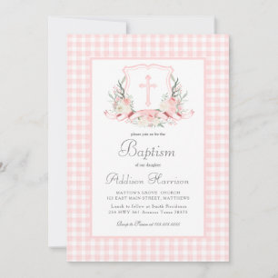 Rosa Gingham Taufe Einladung, Taufe für Mädchen Einladung
