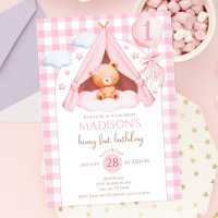 Rosa Gingham Teddybär Ballon Mädchen 1. Geburtstag