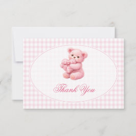 Rosa Gingham Teddybär Neutrale Babyparty Einladung