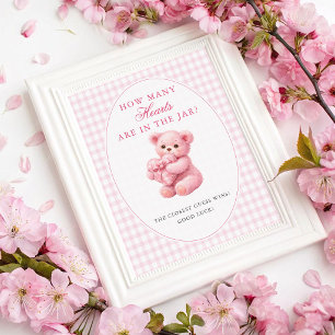 Rosa Gingham-Teddybär neutrale Babyparty Poster
