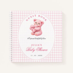 Rosa Gingham Teddybär Neutrales Babyshower Notizbuch