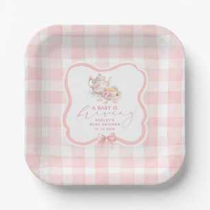 Rosa Gingham-Teeparty-Mädchen-Baby-Party Pappteller