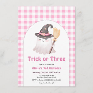 Rosa Gingham Trick or Three Halloween 3. Geburtsta Einladung