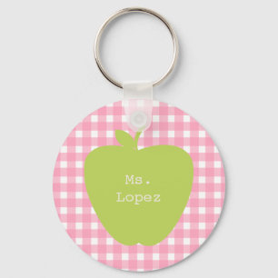 Rosa Gingham u. grüner Apple-Lehrer Schlüsselanhänger