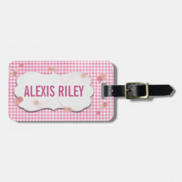 Rosa Gingham und Blume mit abgeschrägtem Tag Gepäckanhänger