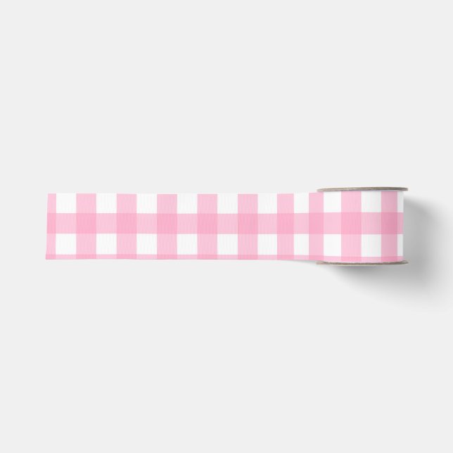 Rosa Gingham- und Polka-Dot-Geschenkpapier-Set Ripsband (Vorderseite)