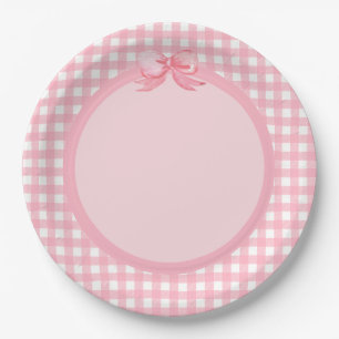 Rosa Gingham- und Schleifen-Partyplatte Pappteller