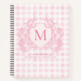 Rosa Gingham Wappen Monogramm Rezept Notizbuch
