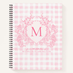 Rosa Gingham Wappen Monogramm Rezept Notizbuch