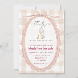 Rosa Gingham-Wasserfarben-Gans-Mädchen-Baby-Party Einladung