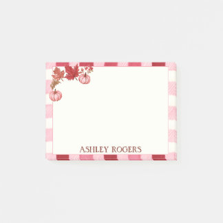 Rosa Gingham-Wasserfarben-Kürbis-Herbst-Post-it-No Post-it Klebezettel