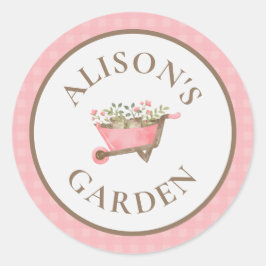 Rosa Gingham Watercolor Garden Runder Aufkleber