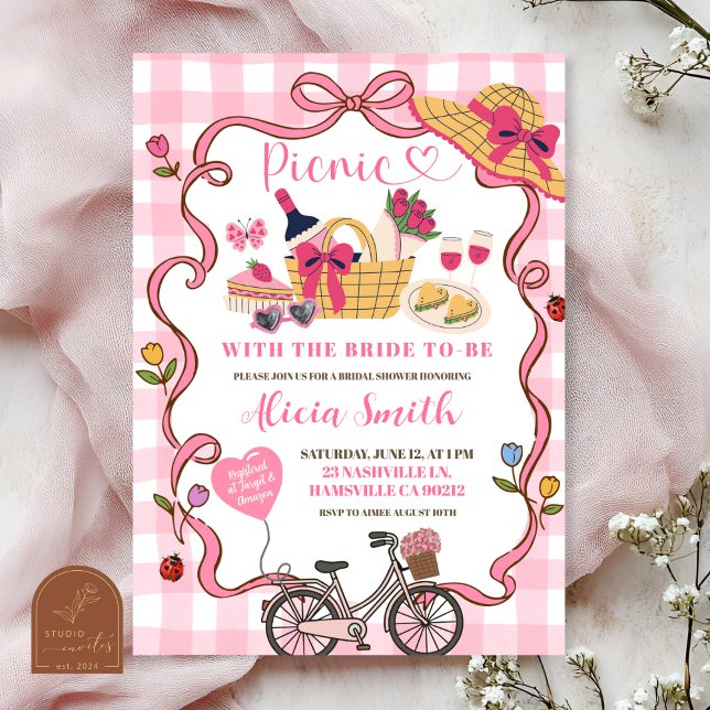 Rosa Gingham Whimsical-Picknick-Junggesellinnenabs Einladung (Von Creator hochgeladen)