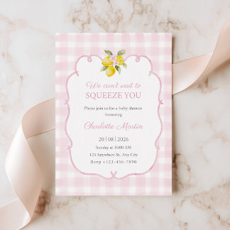 Rosa Gingham-Zitronen-Baby-Einladung zur Babyparty Einladung