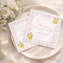 Rosa Gingham-Zitronen-Mädchen-Baby-Shower-Serviett