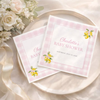Rosa Gingham-Zitronen-Mädchen-Baby-Shower-Serviett Serviette