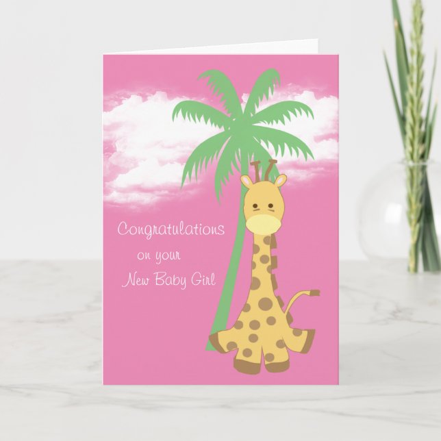 Rosa Giraffe der neuen Babyglückwünsche Karte (Vorderseite)