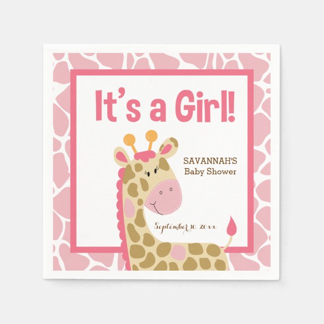 Rosa Giraffe Es ist ein Mädchen von Napkins Serviette (Vorderseite)