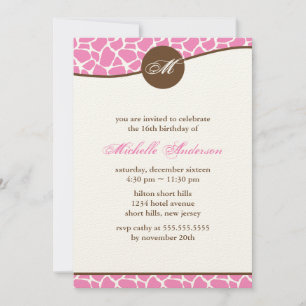 Rosa Giraffe Print Birthday Einladung