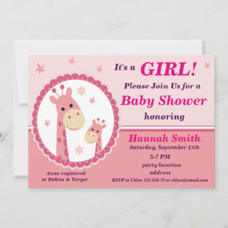 Rosa Giraffen-Baby-Party-Einladung Einladung