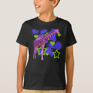 Rosa Giraffen-blaues Grün spielt Herzen die T-Shirt