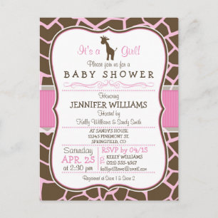 Rosa Giraffen-Mädchen-Baby-Shower-Postkarten-Einla Einladungspostkarte
