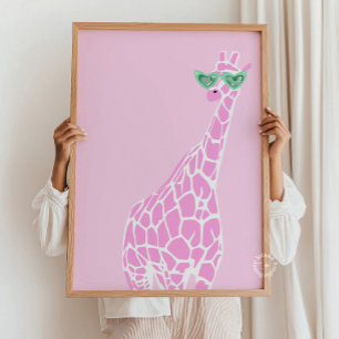 Rosa Giraffen-Sonnenbrille-Wandkunst – Tiermuster Poster