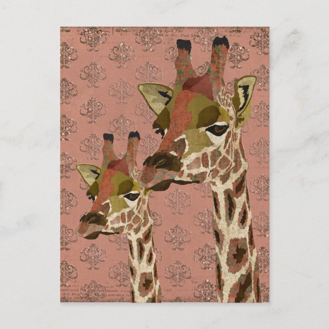 Rosa Giraffes Glitzy Postcard Postkarte (Vorderseite)