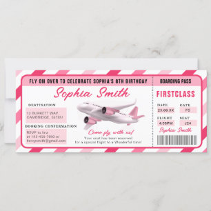 Rosa Girl 1 Boarding Pass Flugzeug Geburtstagskart Einladung