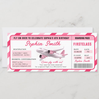 Rosa Girl 1 Boarding Pass Flugzeug Geburtstagskart Einladung