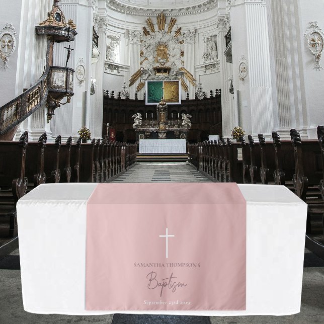 Rosa Girl Cross Christening Taufen Tischläufer Wandteppich (Pink Girl Cross Christening Baptism Table Runner Tapestry)