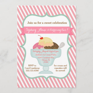 Rosa Girl-Eiscreme-Party Einladung