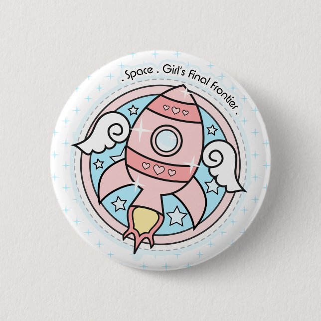 Rosa Girl Rocketship Button (Vorderseite)