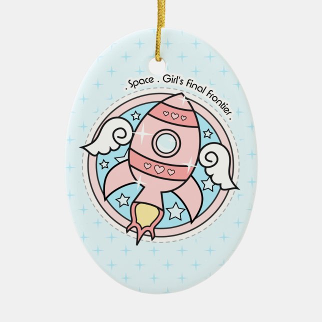 Rosa Girl Rocketship Keramik Ornament (Vorne)