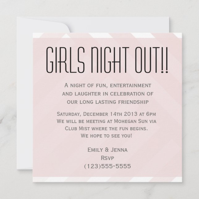 Rosa Girls Nacht Einladung (Vorderseite)