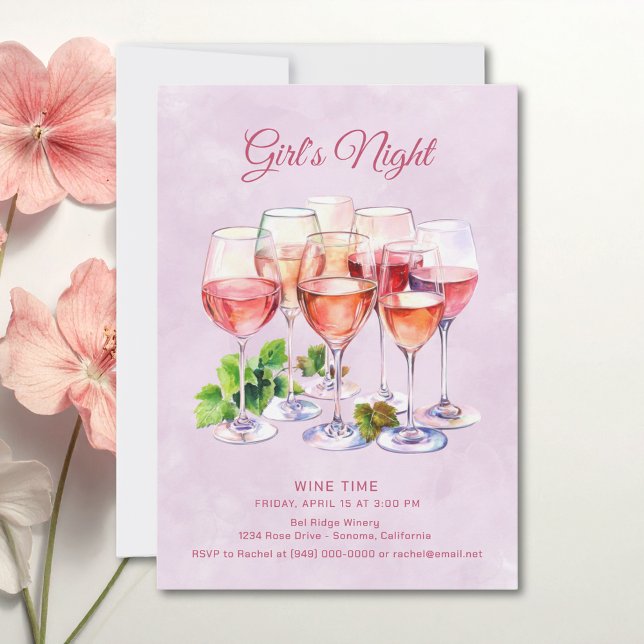 Rosa Girls Night Wine Einladung (Von Creator hochgeladen)