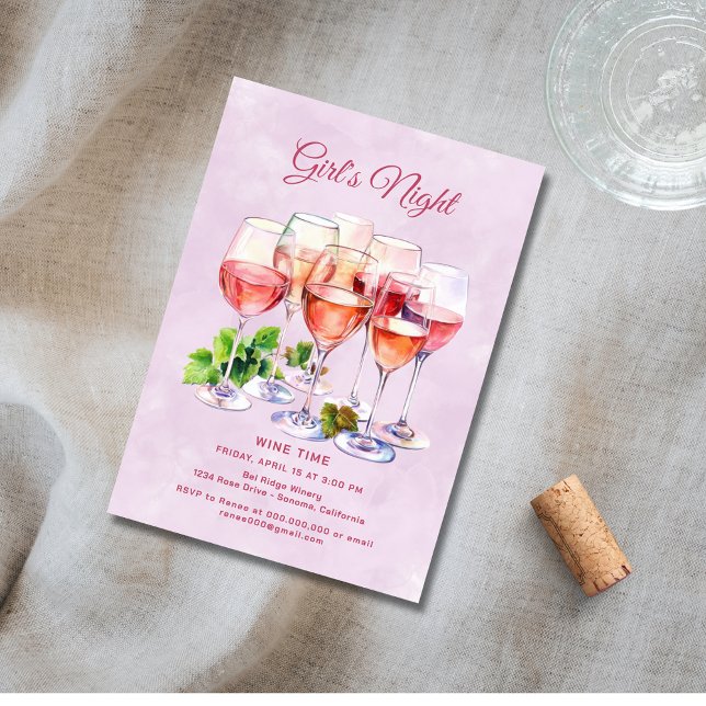Rosa Girls Night Wine Einladung (Von Creator hochgeladen)