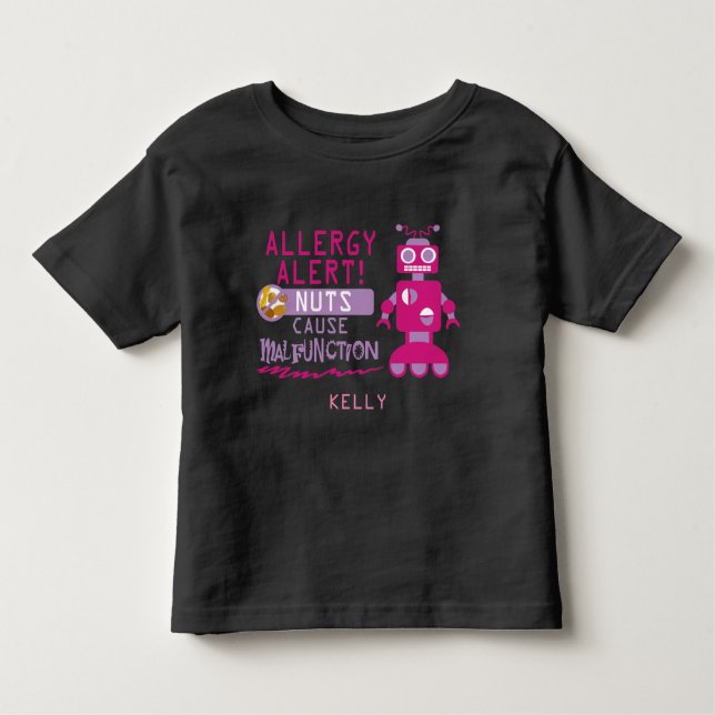 Rosa Girls Robot Nut Allergy Alert Shirt (Vorderseite)
