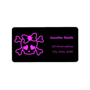 Rosa girly emo Schädel mit Bogen Adressaufkleber