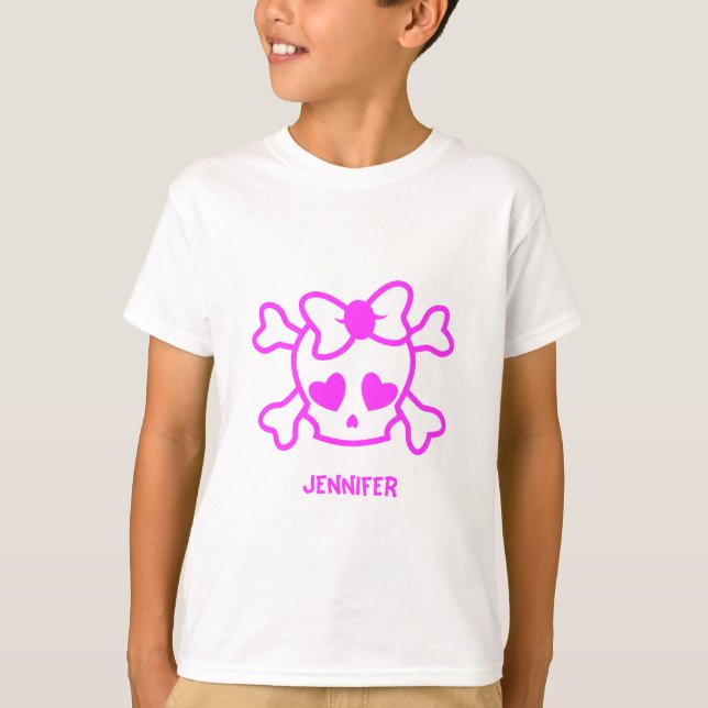 Rosa girly emo Schädel mit T-Shirt (Vorderseite)