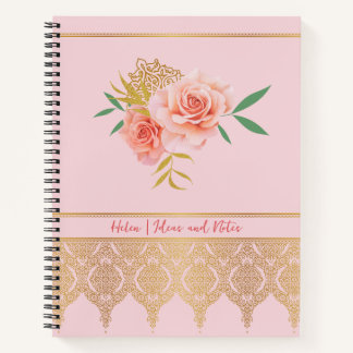 Rosa Girly Floral Rose und Gold Bouquet Notizbuch