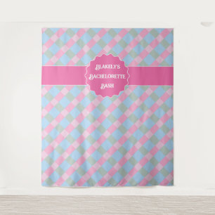 Rosa girly Gingham-Karo-Junggesellinnen-Abschiedst Wandteppich