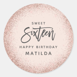 Rosa Girly Rose Gold Glitzer 16. Geburtstag Runder Aufkleber
