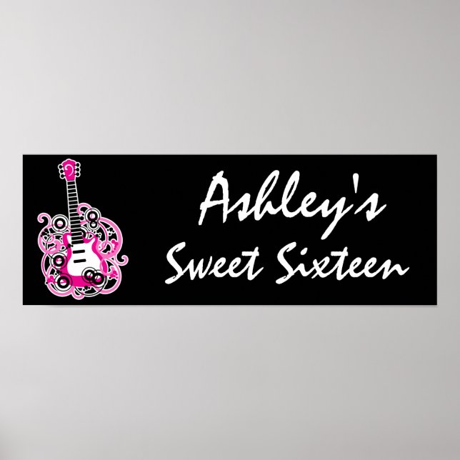 Rosa Gitarre Rock Star Sweet 16 Banner Poster (Vorne)