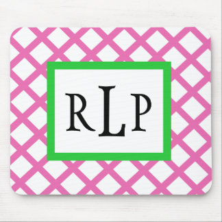 Rosa Gitter Mousepad mit Monogramm