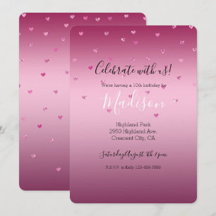 Rosa Glam Glitzer Herz Einladung