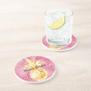 Rosa Glam Streifen Gold Tropische Ananas Getränkeuntersetzer